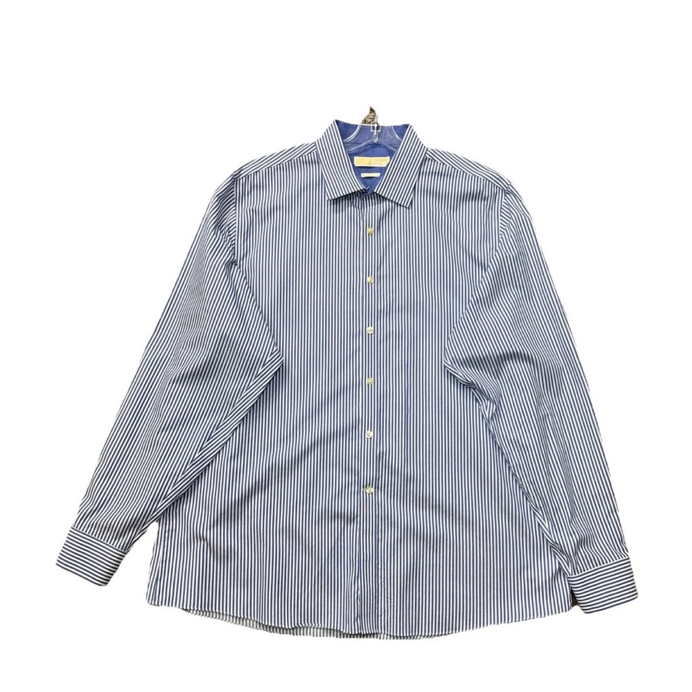 MICHAEL KORS COLLECTION Blue Pinstripe Dress Shirt Slim Office Work 17 1/2 36/37